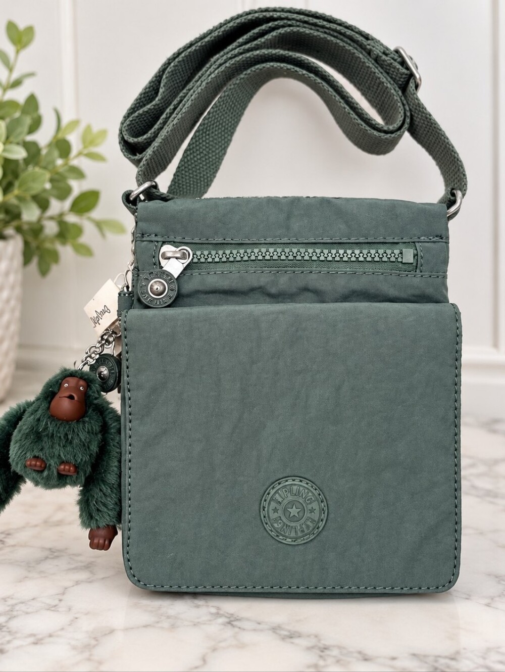 Kipling Eldorado Springtime Sage Crossbody Bag NWT w/ Monkey Charm